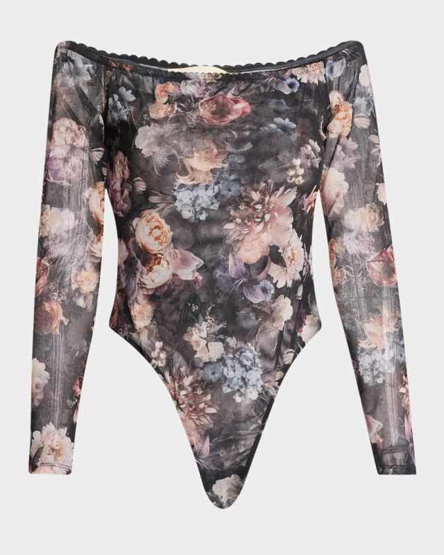 Peonie Off-Shoulder Mesh Bodysuit